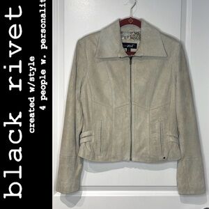 Black Rivet Leather Waist Length Jacket. Pristine Condition Size L. Zero Flaws